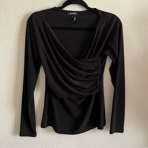Black DKNY V Neck Long Sleeve Blouse